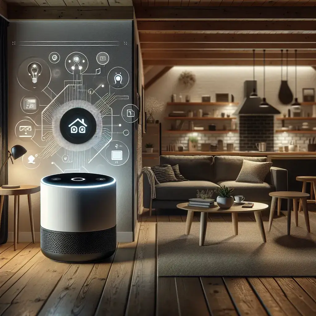 "Imagem do hub doméstico da Positivo com tecnologia de IA local, projetado para otimizar a automação em casas populares. O dispositivo destaca-se por seu design moderno e funcionalidade acessível, promovendo a conectividade e eficiência no lar."