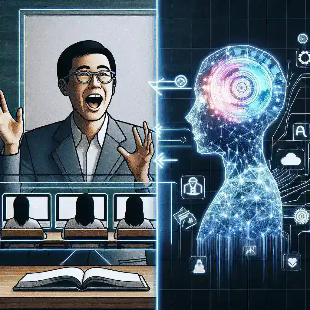 "Assistente cognitivo interagindo com alunos em uma plataforma de ensino remoto, ilustrando a integração de tecnologia e educação à distância."